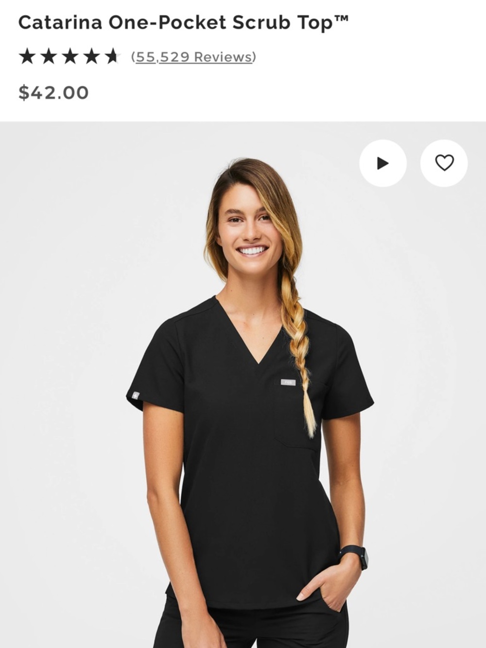 FIGS Black Catarina Scrub Top